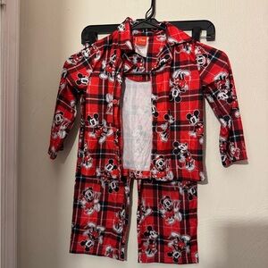 Disney Mickey mouse Christmas holiday two piece pajama set button up plaid 4T